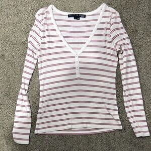 Veronica beard jeans white Vneck striped colorful top sz M